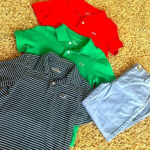 Boys Size 5, lot of Vineyard Vines, 3 collared shirts and 1 blue pair of slacks